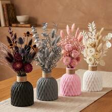 1 pièce Vase décoratif de style bohème minimaliste moderne, léger et incassable, finition mate résistante à l'eau, en matière plastique de haute qualité, style nordique de ferme moderne, disponible en noir, gris, rose, blanc unicolore, design sphérique arrondi en haut, texture 3D ondulée, livré avec un décor de corde de jute naturelle au cou - A - Voir 1