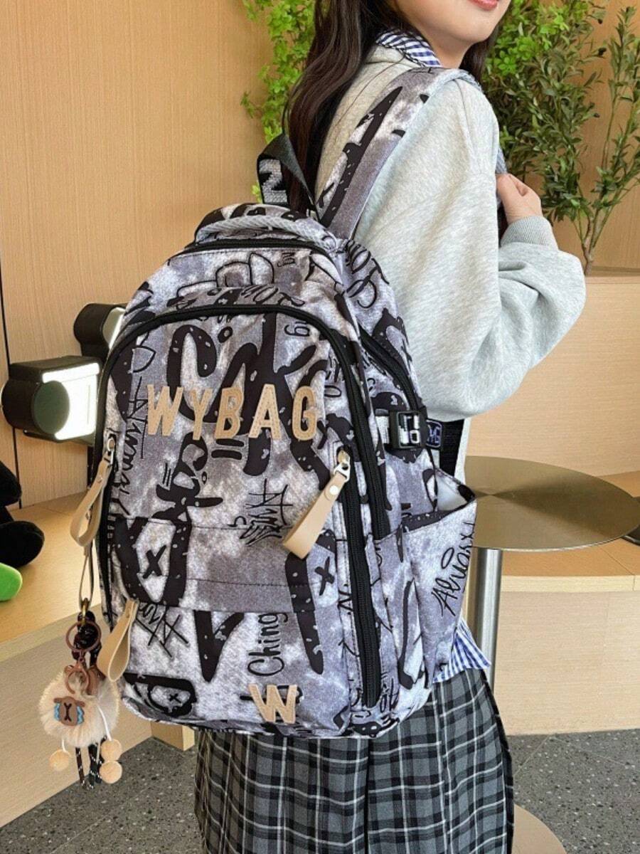 Street Style School Bag, Casual Daypack For Students & Travel - Ideal For School, Work, Travel, Outdoor Activities, Back To School, Perfect Gift Choice. Y2K Aesthetic Waterproof Laptop Backpack With Multiple Pockets, Urban Lifestyle, Comfortable Shoulder Straps - 白色 - 查看 1