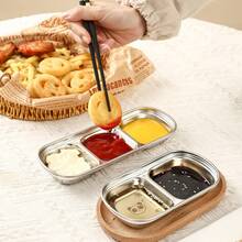 1pc 304 Stainless Steel Dipping Sauce Dish With Compartments, Versatile 2/3/4 Grids Condiment Dish, Multi-Purpose Serving Plate For Sauces, Salt, Vinegar & Sugar, Stackable Divided Seasoning Dish, Suitable For Home Kitchen, Restaurant, Barbecue, And Hot Pot - Multicolor - View 8