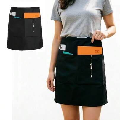 1pc 3-Pocket Wide Waist Apron, Waterproof, Suitable For Men And Women, Kitchen, Restaurant, BBQ, Bar Server, Unisex Stain-Resistant Apron