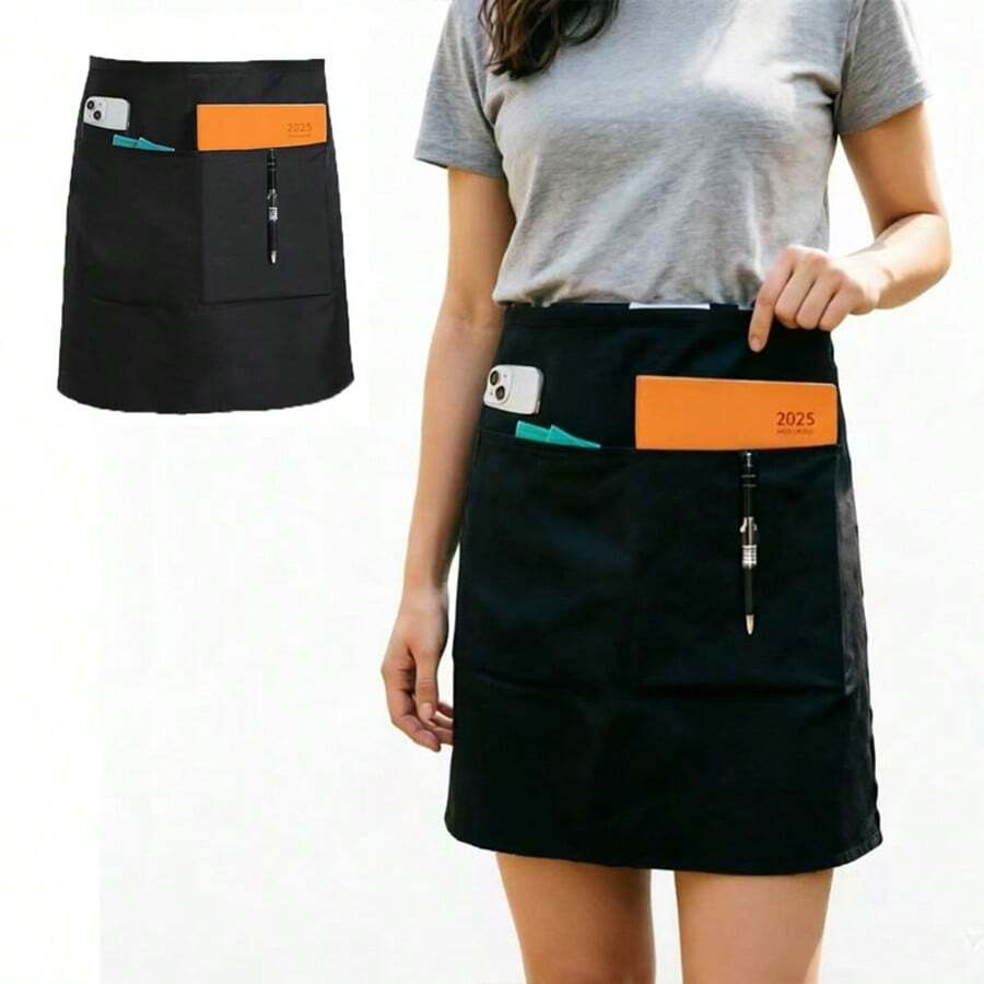 1pc 3-Pocket Wide Waist Apron, Waterproof, Suitable For Men And Women, Kitchen, Restaurant, BBQ, Bar Server, Unisex Stain-Resistant Apron