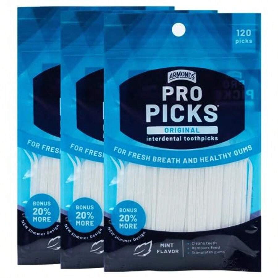 Prcks Original Dental Picks For Teeth Cleaning - Disposable Plastic Toothpicks For Teeth Gums - Cleans Teeth Massages Gums - Fresh Mint Flavor - 3 Packages X 120 Interdental Tooth Picks - As Pic - View 1