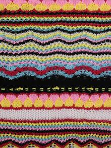 Suéter de mujer casual a rayas, corte holgado, cuello redondo, manga larga, punto ligero, estilo boho, para vacaciones, primavera y otoño 2026, con ribete en contraste - Multicolor - Ver 5