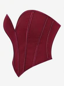 Corpete Bustier, Top Cropped com Decote em V Profundo, Sem Alças, Estruturado, com Costas Amarradas, Modelador de Cintura Emagrecedor, Adequado para Halloween - Vinho - Visão 2