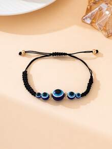 1 pieza Pulsera ajustable con cordón y ojo malvado, estilo minimalista y versátil para parejas - Azul - Ver 2