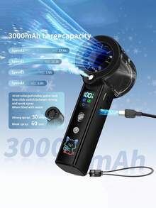 Portable Handheld Mist Cooling Fan, 30,000 RPM High-Speed Turbine Personal Fan With Adjustable Wind Speed, 3000mAh Rechargeable Mini Mist Fan With LED Display, Suitable For Travel, Outdoor, Makeup - Handheld - View 7