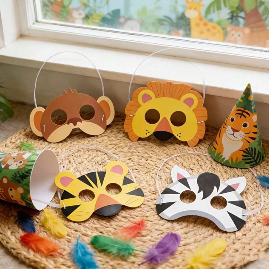 16/1pc Safari Animal Masks Jungle Zoo Animals Cartoon Masks For ...