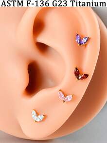 1 pieza Lindo Implante F-136 de Titanio con Dos Circonitas Marquesa en Forma de Hoja, Pendiente sin Rosca para Nariz, Labret, Hélix, Cartílago, Trago, Concha y Labio, Joyería Brillante para Uso Diario de Mujeres - 1 par de pendientes de rama de titanio - Ver 6