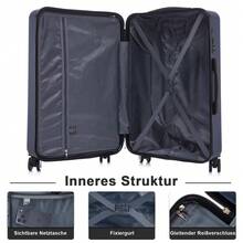 YONSLY Hard Shell Suitcase 20/24/28 Inches With 4 Wheels 360° Combination Lock Double Zippers Soft Rubber Handle Mesh Pocket Lightweight For Vacation - 深藍 - 查看 5