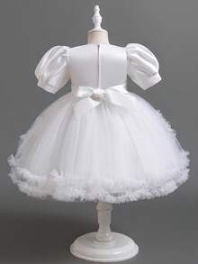 Girls Sequin Short Sleeve Tulle Princess Dress, Cute Girl Party Dress For Wedding, Birthday, Banquet, Runway, Piano Recital, Evening Gown - White - View 5