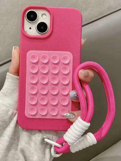 Luxury Lychee Pattern Faux Leather Suction Cup With Lanyard Compatible With IPhone 17 Promax 17 Pro 17 16 Pro Max 16 Pro 16 15 Pro Max 15 Pro Max 15 Pro 14 13 12 11 Pro Max Camera Protection Shockproof Back Cover