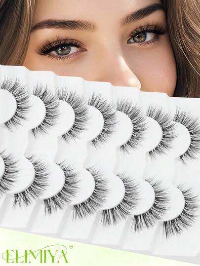 7 Pairs Wispy False Eyelashes Natural Look Fake Cat Eye Lashes Strips Clear Band Extensions Waterproof Easy Eyelashes For Beginners