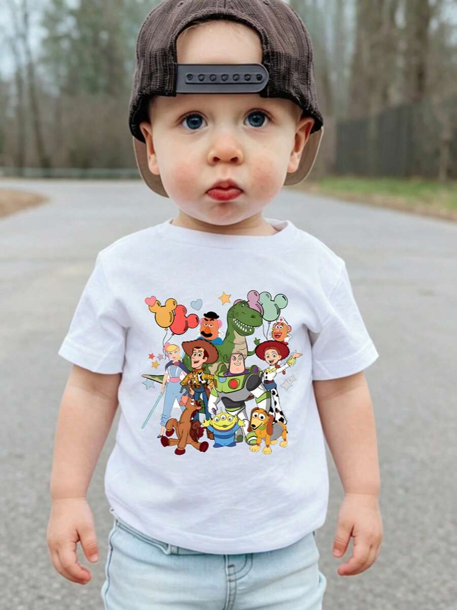 Disney Baby Boys Graphic Tee 6M-3T Toy Story Characters Printed Breathable Kids T-Shirt For Playdate Vacation Spring Summer Outfit Express Delivery - 白色 - 查看 1