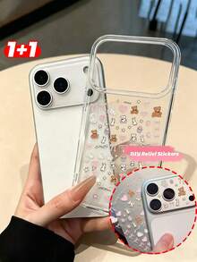 [2 trong 1] Hình dán hoạt hình dễ thương dập nổi + Ốp lưng điện thoại trong suốt chống rơi, chống bẩn cho iPhone 17Pro/17Promax, chống trầy xước, thời trang - Trong sáng - Xem 12