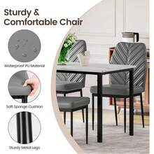 Extendable Dining Table And Chairs Set Of 4, 120cm White Marble Effect Table With 4 Black High Back PU Dining Chairs, Modern Dining Table Set For Home/Kitchen - Marble Effect Table+4 Gray Chairs - View 5