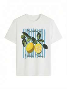 Áo thun trắng dáng rộng in hình quả chanh "Les Citrons", phong cách thời trang đường phố mùa hè Y2K dành cho nữ, tay ngắn. - trắng - Xem 5