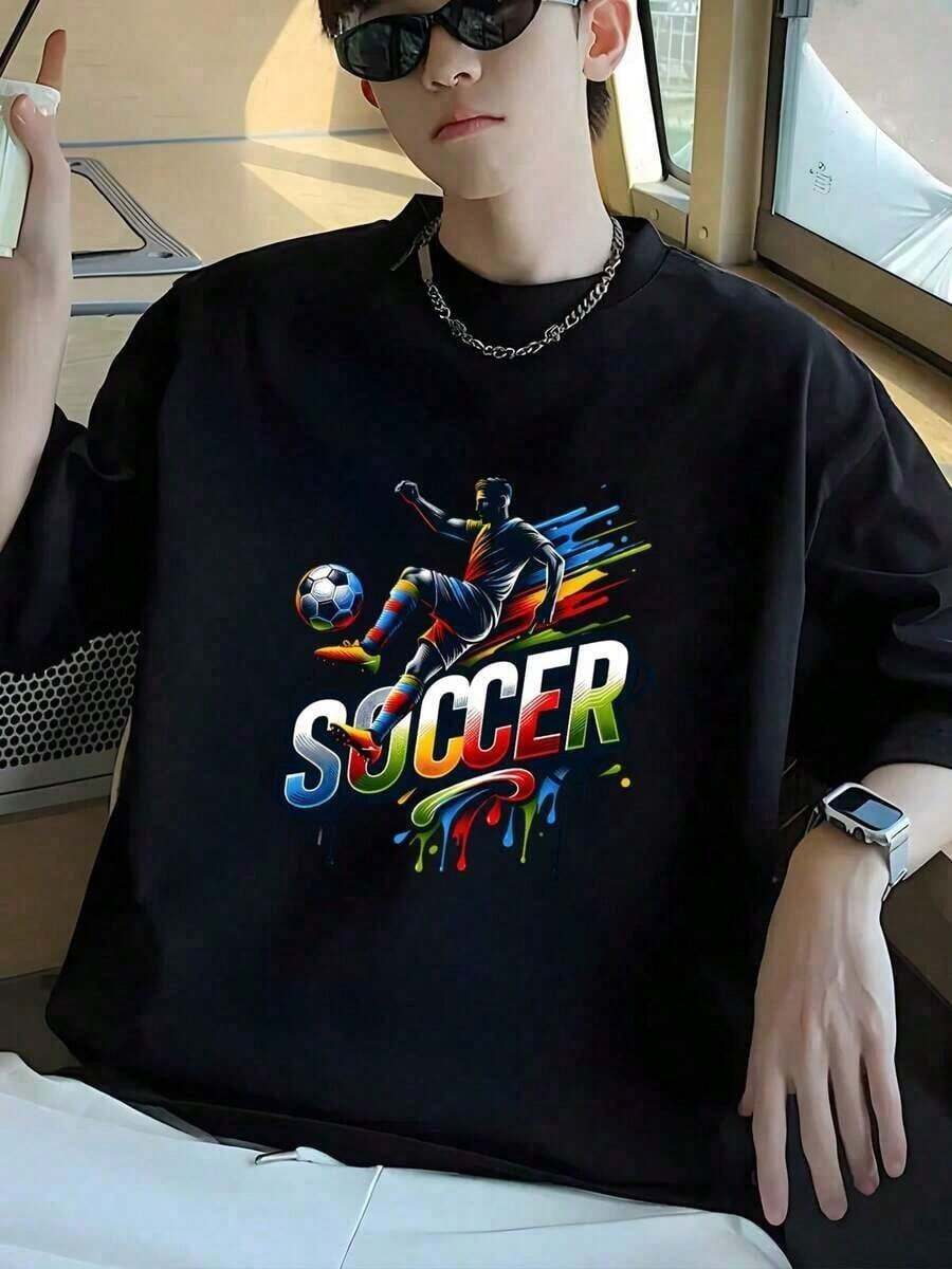 Camiseta De Verano Para Hombre, Copa Mundial De La 2026 Soccer Manga Corta, Algodón, Cuello Redondo, Varios Tamaños Disponibles - Negro - Ver 1
