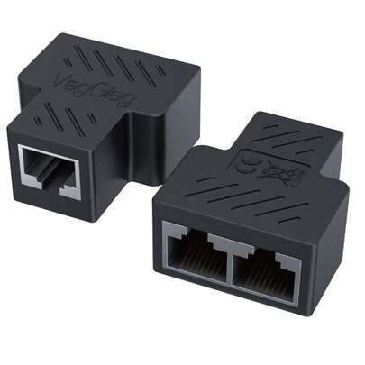 מפצל כבל רשת RJ45 של VegGieg, מתאם רשת 1 ל-2, מפצל LAN Ethernet 100Mbps/1000Mbps, מתאם מפצל RJ45, כבל מאריך לשקע Ethernet כפול, תואם ל-Cat5, 5e, Cat6, 7