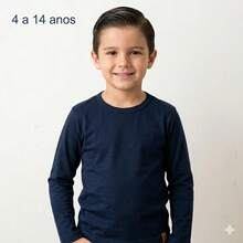 Blusa Outono Inverno Meia Estação iInfantil Masculina Lisa Básica Casual Segunda Pele para Meniso de 4 a 14 Anos - Azul Marinho - Visão 12