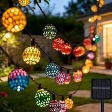 Đèn dây LED năng lượng mặt trời kiểu Ma-rốc, đèn trang trí hình cầu rỗng bằng sắt kiểu Ma-rốc, 8 chế độ chiếu sáng, chống nước IPX4, đèn treo ngoài trời tạo không khí ấm cúng, thích hợp cho trang trí sân vườn, hiên nhà và các dịp lễ hội. - Nhiều màu - Xem 5