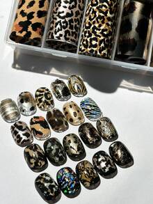 10 Rolls RitaNail Nail Art Stamping Foil Set, Leopard Print Y2K Nail Decals, DIY Cute Salon & Home Manicure Accessories - Multicolor - View 2