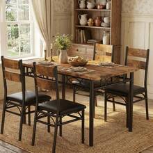 Conjunto de mesa de comedor industrial para 2 personas - Mesa rectangular de madera rústica y metal - 2 sillas acolchadas - Mobiliario de bistró vintage para espacios pequeños, sala o comedor - Marrón y negro - Color retro - Ver 6