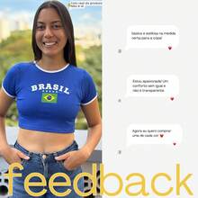 Women's Cropped Blouse Brazil Print Ribbed World Cup Premium T-Shirt - Blue - View 5