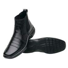 Men's Genuine Leather Boot, Mid-Calf, Non-Slip Rubber Sole With Elastic - 黑色 - 查看 6