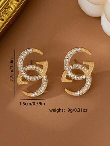 1 Pair Geometric Fashionable Letter Stud Earrings, Suitable For Daily Wear - Gold - View 4