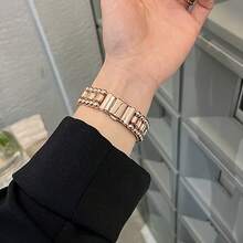 适用于 Ultra2/1/SE/Series 10/9/8/7/6/5/4/3/2/1 的 1 条金属珠饰 表带,尺寸可选 38/40/41mm/42/44/45/49mm,时尚优雅女士替换表带 - 玫瑰金 - 查看 5