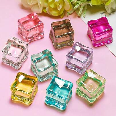 3/10/30pcs 0.71 Inch Transparent Acrylic Decorative Ice Cubes, Photography Props, Vase Fillers, Desktop Decor, Handicrafts, DIY, Stress Relief Toys, Party Favors, Gift Bag Fillers, Random Colors