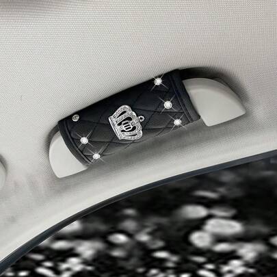 1 chiếc ốp tay nắm cửa xe hơi thiết kế hình vương miện, đính đá lấp lánh, ốp tay nắm trần xe, bảo vệ tay nắm nội thất xe, trang trí trần xe, phụ kiện ô tô.