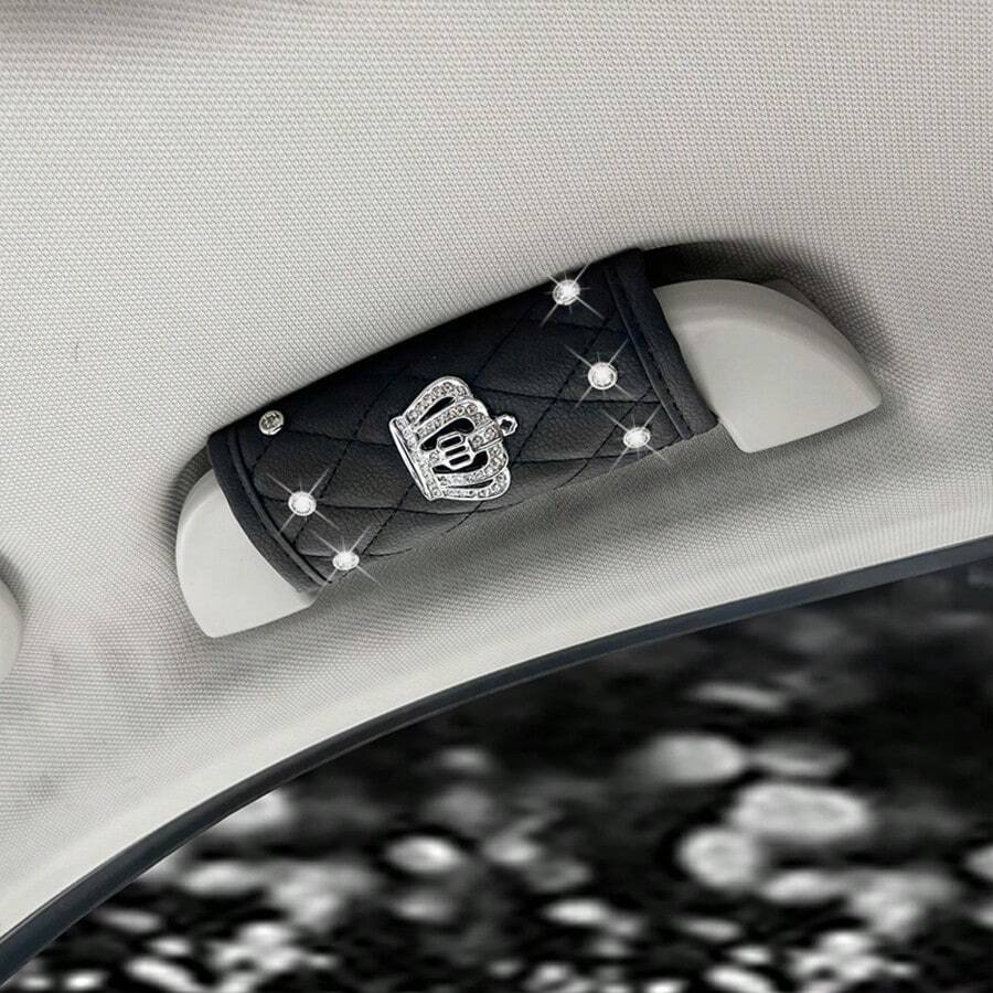 1 chiếc ốp tay nắm cửa xe hơi thiết kế hình vương miện, đính đá lấp lánh, ốp tay nắm trần xe, bảo vệ tay nắm nội thất xe, trang trí trần xe, phụ kiện ô tô.
