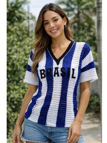 Brazil Jersey, Tricot, V-Neck, Premium Openwork Knit, Modern Look To Cheer On The 2026 World Cup In Style - Blue and White - View 3