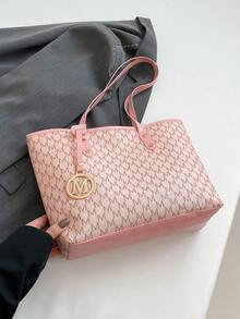 Tas Tote Bermotif Penuh, Tas Tote Motif Huruf Vintage dengan Kapasitas Besar, Tas Selempang Sempurna untuk Bepergian dan Beraktivitas, Hadiah Hari Ibu yang Luar Biasa untuk Ibu - Berwarna merah muda - View 9
