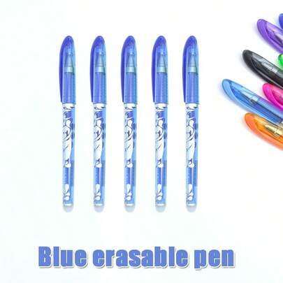 10 bút bi có thể xóa được 0.5mm kèm đầu tẩy, viết trơn tru, thích hợp cho trường học, lớp học, giáo viên, văn phòng phẩm, quà tặng học tập, màu xanh dương