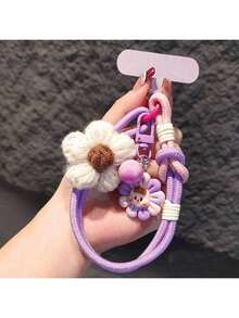 1 Set Estilo Ins Colgante de flor de algodón de dopamina para bebé, cordón para teléfono, correa de muñeca tejida, colgante de dibujos animados lindo, adecuado para mujeres - Multicolor - Ver 13