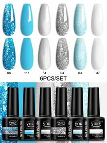 VOKY 6er Set bunte Glitzer-/Einfarben-Gel-Nagellacke, geeignet für alle Jahreszeiten und Anlässe, langanhaltender Hochglanz, perfekt für Anfänger und Modebegeisterte - Verschiedenfarbig - Übersicht 11