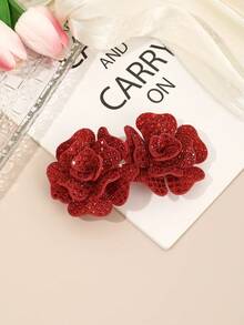 1pc Fully Rhinestoned Rose Flower Spring Clip, Suitable For Daily/Date/Party Hairstyle Accessory,Hair Clip,Birthday - Red - View 4