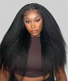 Kinky Straight Wig Human Hair 13x4 Hd Transparent Lace Front Wigs Human Hair Pre Plucked With Baby Hair Yaki Straight Frontal Wigs For Women 200 Density Human Hair Wig - Natural Black - 查看 6