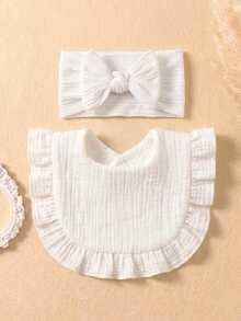 8pcs Newborn 3D Bow Headbands + Pleated Texture Baby Bibs, Minimalist Style Milk Series Multi-Color Baby Fontanel Protection & Anti-Dirty Set, Suitable For Daily Use In All Seasons - Multicolor - View 7