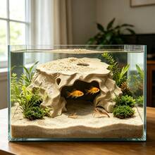 Caverna de pedra decorativa para aquário, caverna escondida para aquário de pequenos animais de estimação, caverna escondida para aquário de répteis e tartarugas, caverna de pedra de resina para aquário, decoração para aquário de pequenos peixes, répteis, sapos e lagartos, caverna de pedra decorativa de resina para aquário, para esconderijo e descanso. - B - Ver 4