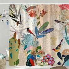 1pc 2D Flat Floral And Bird Pattern Colorful Shower Curtain, Modern Fabric Bathroom Decor, Waterproof Polyester Fiber, Vivid Natural Artwork, Unique Accessory, Easy To Clean, Eye-Catching Home Decoration, Elegant Pattern Aesthetic - Multicolor - View 7