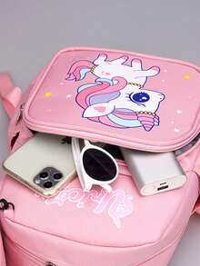 Cute Unicorn Lightweight Comfortable Casual Crossbody Bag, Versatile School Backpack With Simple Design - Pink - View 7