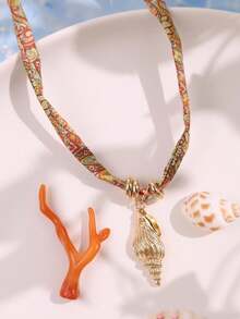 1pc Bohemian Gold Starfish, Sea Turtle, Lobster, Shell, Tropical Fish Pendant Scarf Necklace, Colorful Bandana Necklace, Summer Ocean Element Necklace, Suitable For Daily Wear And Beach Vacation - Multicolor - View 11