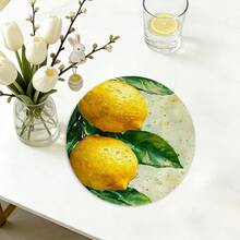 A Circular Featuring Fresh Lemon, Green Leaves, And Water Droplets, Suitable For Use In Spring, Summer, Autumn, And Winter. It Adopts A Multi-Color Pattern Design And Is Woven From 100% Polyester Fiber - Multicolor - View 8