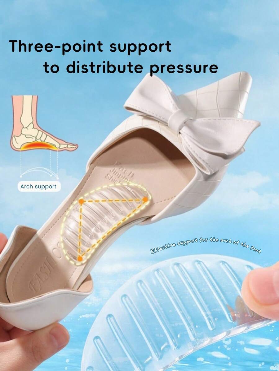 1 par de plantillas de soporte de arco de silicona transparente para verano, plantillas invisibles adhesivas y con rebote, adecuadas para tacones altos transparentes y sandalias de verano de mujer, accesorio de viaje esencial - transparente - Ver 1