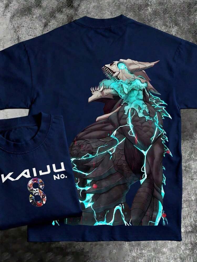Pure Cotton Men's Anime T-Shirt – Otaku Chic Manga Majesty Realm Fandom Flair Geek Groove Fashion Statement For Anime Lovers, Cool Graphic Tee For Fans, Stylish Casual Wear, Pop Culture Apparel, Must-Have For Anime Enthusiastssummer Outfits For Womengraphic Tees - 藏蓝色 - 查看 1