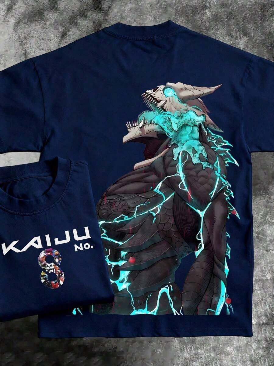 Pure Cotton Men's Anime T-Shirt – Otaku Chic Manga Majesty Realm Fandom Flair Geek Groove Fashion Statement For Anime Lovers, Cool Graphic Tee For Fans, Stylish Casual Wear, Pop Culture Apparel, Must-Have For Anime Enthusiastssummer Outfits For Womengraphic Tees - 藏蓝色 - 查看 1