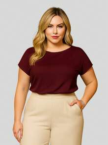 PLUS SIZE PLAIN BLOUSE CASUAL MODERN BASIC CURRENT CONTEMPORARY VISCOLYCRA DAILY WORK - Burgundy - View 9